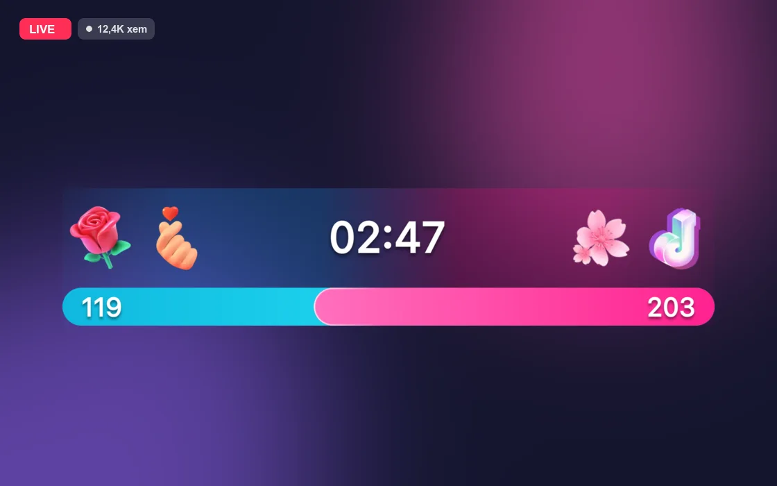 Widget PK Đơn: quà hai phe, đồng hồ vòng và thanh PK xanh – đỏ
